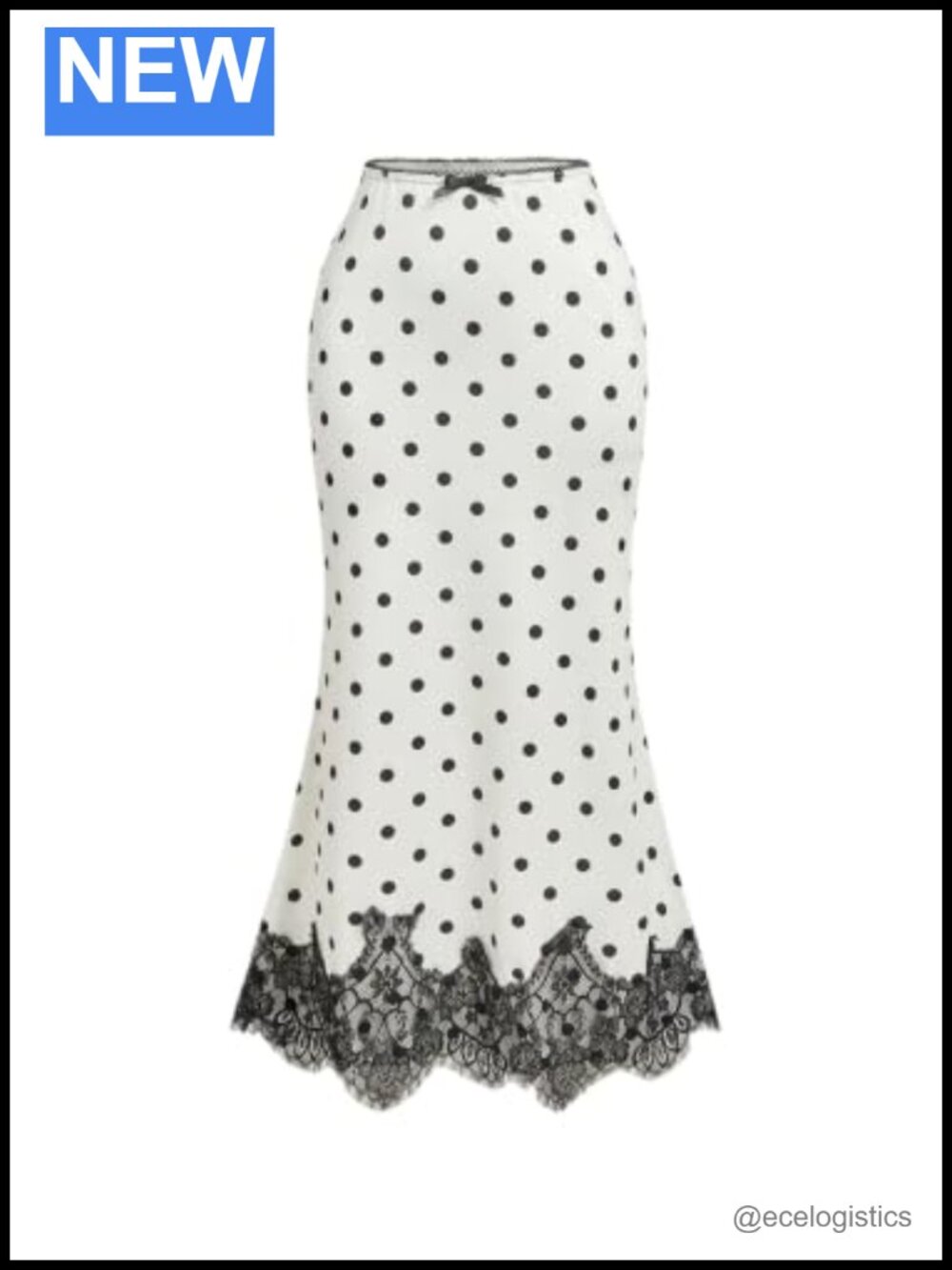 High Waist Bodycon Pencil Skirt Polka Dot Lace Trim Fishtail Y2K Party Night Out